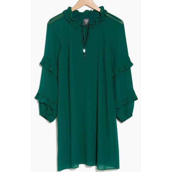 Vince Camuto green long sleeve chiffon dress • New with tags Size 0 - Picture 5 of 5